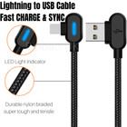6ft 90 Degree Braided Usb Charging Data Cable Cord For Iphone 14 13 12 11 Ipad 8