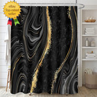 4 Pcs Black Marble Shower Curtain Sets With Rugs Gold Bathroom Set