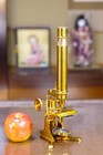 Antique French Monocular Microscope C1870 Lever Stage Brass Microscope