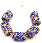 5 Venetian Antique Blue Multi Millefiori African Glass Trade Beads- 1902
