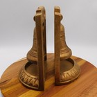 Vintage Set Of Mcm Cast Metal Liberty Bell Library Book Ends Gold Brass Tone