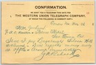 Scarce Vintage C1903 Western Union Telegraph Confirm   A c Hamilton Palace Hotel