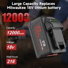 2pack 12 0ah 8 0ah For Milwaukee 18v Battery M18 Extended Capacity   Charger Kit