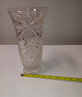 Vintage Cut Crystal Vase 11    Clear Starburst Fan Pattern Heavy Footed
