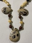 Natural Picture Jasper Stone Statement Necklace Brown Beads Magnetic Clasp 60g