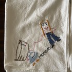 4 Vintage Flour Sack Dish Towels Hand Embroidered Days Of The Week 20   x38   