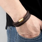 Brown Braided Leather Bracelet For Men  With Stainless Steel Magnetic Clasp