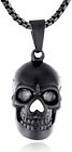 Black Skull Pendant Necklace -  Steampunk  Goth  Biker   Punk Jewelry