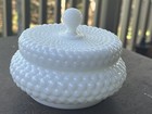 Vintage White Milk Glass Hobnail Powder   Trinket Jar For Vanity Set