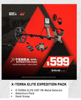 Minelab X-terra Elite Metal Detector  Expedition Pack  Scoop   Aventure Pack