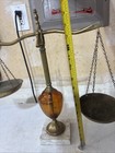 Vintage Brass Balance Scale Marble Base Adjustable Glass Middle Nice