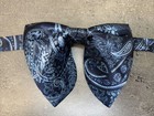 Oversized Navy Blue Paisley Bow Tie Vintage Style 70s Wedding Prom Gift For Him
