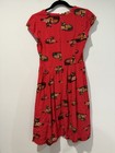 Modcloth Cat Fit   Flare Dress Womens Small Bow Twee All Over Print Retro Lined