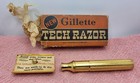 Vtg Nos Gillette Tech Pre-war Triangle Slots Orange Box Shipper Fat Handle Razor