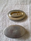 Vintage Gucci Italy Silver-tone Oval Pill Box - Gold Medallion Lid
