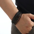 Men Genuine Leather Bracelet Multilayer Braided Rope Magnetic Wristband Black