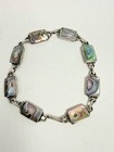 Vintage Signed Mexican Sterling Silver Abalone Link Bracelet 7   