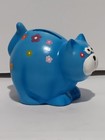 Blue Cartoon Type Kitty Cat Bank With Flowers On Cat  very Nice 