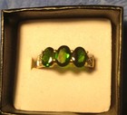 Vintage 10k Yellow Gold Round Dark Green Gemstone Round Diamond Ring New