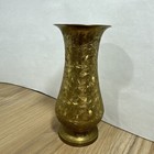 Vintage Brass Vase Etched Floral Design India 6 