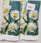 Set  Of 2 Same Printed Cotton Kitchen Towels  15 x25   Daisies Flowers  Am