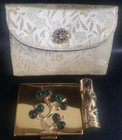 Vintage Richard Hudnut New York Compact Lipstick Purse Set Brocade Case 1940 s 