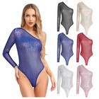 Women Leotard Babydoll Bodysuit Sexy Unitard Long Sleeve Rompers Music Catsuit