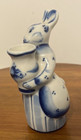 Vtg Rare Gzhel Russian Hand Made Painted Bunny Rabbit Candlestick Holder vase