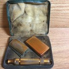 Vintage Antique Gold Tone Gillette Safety Shaving Razor  W  Case Usa