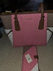 Michael Kors Large Pink Brown Beige Logo Tote Zip Wristlet