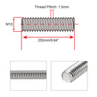 M10 X 250mm Fully Threaded Rod   Studs  304 Stainless Steel Right Hand Threads