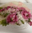 1950 s Pink Floral Hat With Veil  Mint Condition  One Size
