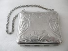 Antique Art Nouveau Silver Metal Floral Lilly Blue Lining Card Case Purse