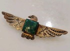 40s Harvey Era Native American Turquoise Sterling Thunderbird Pin Brooch Stamped