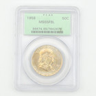 1958 Franklin Half Dollar Pcgs Ms65fbl Full Bell Lines Ogh Old Green Holder 50c