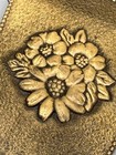 Vintage Gold Tone Floral Embossed Hand Vanity Mirror Beaded Rim 6 In As Is