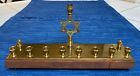 Jewish Judaica Traditional Hanukkah Brass Walnut Wood Menorah Vintage Mcm 953a