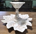 Vintage Holland Mold Leaf Shaped Chip Veggie Platter W dip Bowl On Fish Pedestal