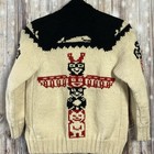 Cowichan Vintage 50   s Thunderbird Totem Pole Cardigan Wool Sweater Small No Zip