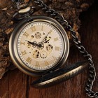 Vintage Retro Mechanical Pocket Watch With Chain Hand-winding Skeleton Steampunk