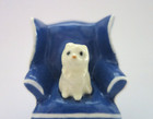Vtg 70s Hagen Renaker Specialty White Kitten Cat On Blue Armchair 1 5    Tall