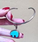 Vintage Native American Navajo Sterling Silver Turquoise Bear Charm Bracelet