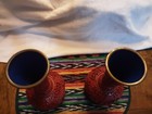  2  Matching Vintage Chinese Carved Cinnabar Brass Enamel Vases Stunning 