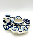 Vintage Russian Gzhel Blue White Porcelain Hand Painted Chicken With Cup