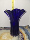 Vintage Cobalt Blue Art Glass Ruffled Vase