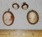 Lot Of 4 Vintage   Antique Cameo Pieces Brooches Or Pendants   Van Dell Earrings