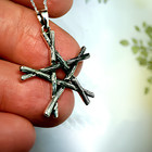 Pentacle Branches Pendant Wood Necklace 20  925 Sterling Silver Wiccan Witch
