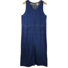 Erika   Co Vtg Sz S 100  Cotton V Neck Denim Maxi Tank Dress With Front Pockets