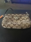 Coach Signature Pvc Double Corner Zip Wristlet Wallet -brown