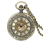 Vintage Bronze Mechanical Hand-wind Pocket Watch Hollow Steampunk With Gift Box
